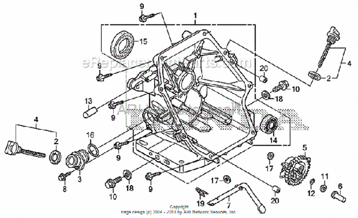 Crankcase Cover Diagram and Parts List for Type ASAVIN# SZBG-6000001 to SZBG-6099999 Honda Snow Blower