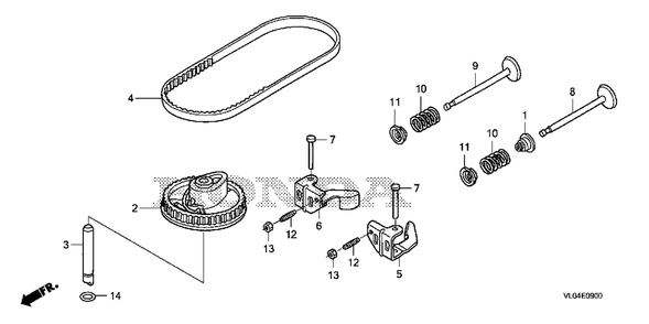 Camshaft Pulley Diagram and Parts List for (Type  VLAA)(MZCG-1660001 - 1760000) Honda Lawn Mower
