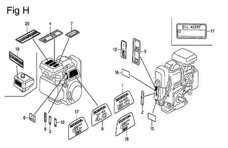 Fig-8 Diagram and Parts List for Type QHE3 Honda Engine