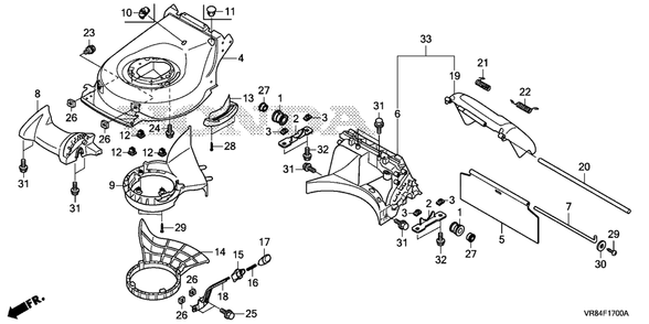 Cutter Housing Diagram and Parts List for (Type  VLA)(MANA-1000001 - 9999999) Honda Lawn Mower