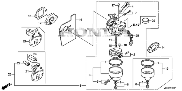 Carburetor Diagram and Parts List for (Type  VLAA)(MZCG-1660001 - 1760000) Honda Lawn Mower