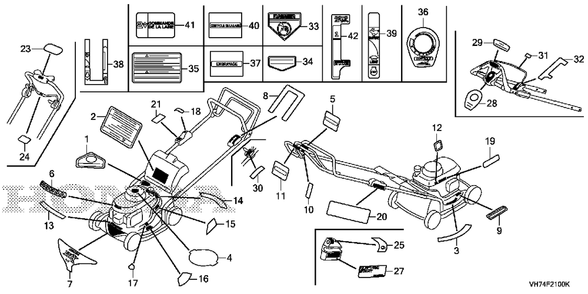 Labels (2) Diagram and Parts List for (Type  HYAA)(MAMA-1000001 - 9999999) Honda Lawn Mower