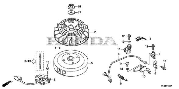 Flywheel-Ignition Coil (3) Diagram and Parts List for (Type  PKAA)(MZCG-1660001 - 1760000) Honda Lawn Mower