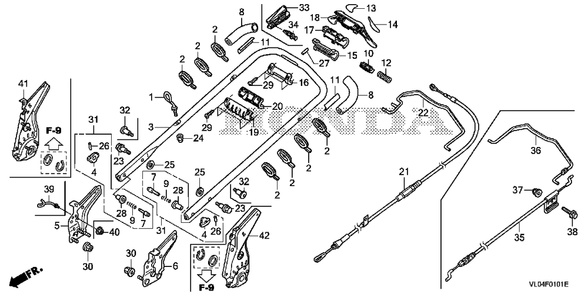 Handlebar (2) Diagram and Parts List for (Type  VLAA)(MZCG-1660001 - 1760000) Honda Lawn Mower