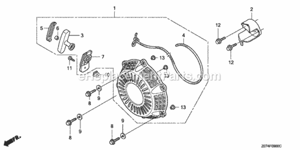 Recoil Starter Diagram and Parts List for AN2 Honda Generator