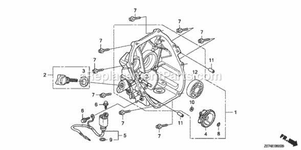 Crankcase Cover Diagram and Parts List for AN2 Honda Generator