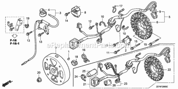 Rotor  Stator Diagram and Parts List for AN2 Honda Generator