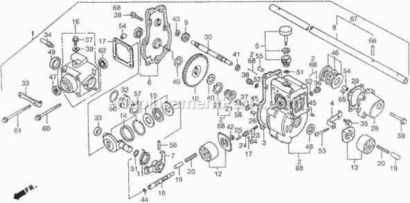 Transmission Diagram and Parts List for Type HMAVIN# MZAM-6000001 Honda Lawn Mower