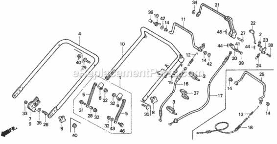 Handlebar Diagram and Parts List for Type HXAVIN# MZAM-6000001 Honda