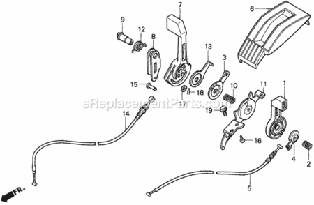Throttle Lever Diagram and Parts List for Type HXAVIN# MZAM-6000001 Honda
