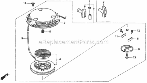 Recoil Starter 2 Diagram and Parts List for Type HXAVIN# MZAM-6000001 Honda