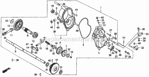 Transmission Case Diagram and Parts List for Type SXAVIN# MACR-5000001 Honda Lawn Mower