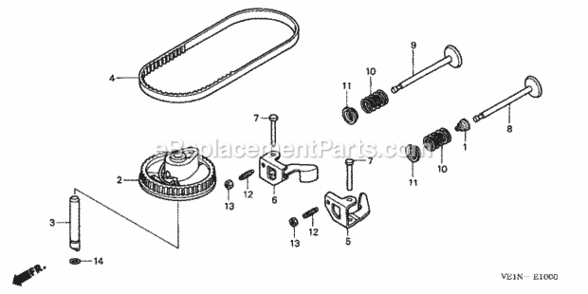 Camshaft Pulley Diagram and Parts List for Type HXAVIN# MAEA-1000001 Honda Lawn Mower