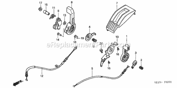 Part Location Diagram of 04225-VE1-305 Honda Cable, Change (H.S.T.)