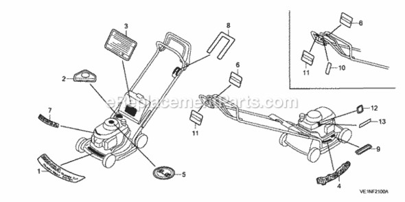Labels Diagram and Parts List for Type TDAVIN# MAEA-1000001 Honda Lawn Mower