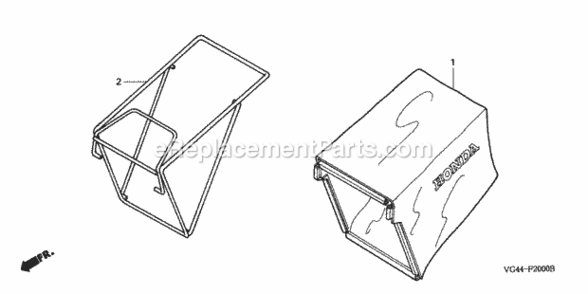 Grass Bag Diagram and Parts List for HRR216 Type PDAVIN# MZCG-6000001 to MZCG-6152286 Honda Lawn Mower