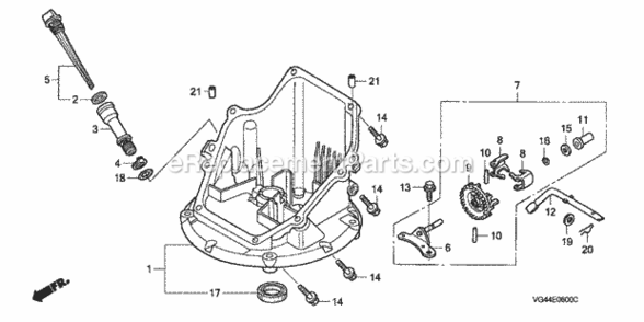 Oil Pan Diagram and Parts List for HRR216 Type PDAVIN# MZCG-6000001 to MZCG-6152286 Honda Lawn Mower