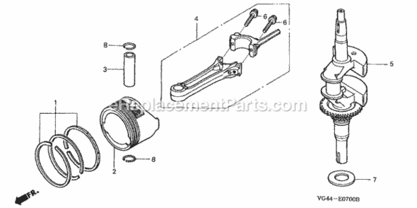 Piston + Crankshaft Diagram and Parts List for HRR216 Type PDAVIN# MZCG-6000001 to MZCG-6152286 Honda Lawn Mower