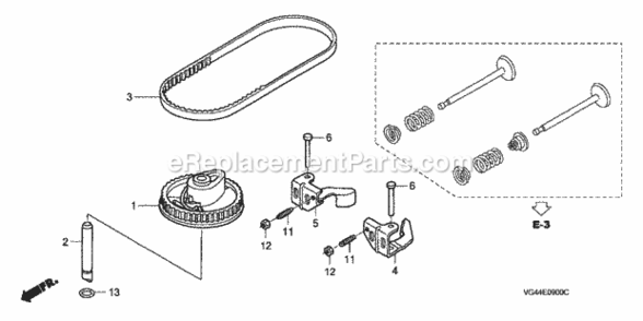 Camshaft Diagram and Parts List for HRR216 Type PDAVIN# MZCG-6000001 to MZCG-6152286 Honda Lawn Mower