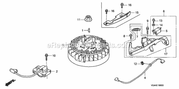 Flywheel Diagram and Parts List for HRR216 Type PDAVIN# MZCG-6000001 to MZCG-6152286 Honda Lawn Mower
