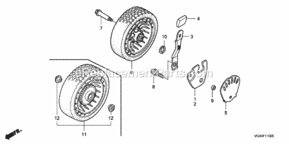 Front Wheel 1 Diagram and Parts List for HRR216 Type PDAVIN# MZCG-6000001 to MZCG-6152286 Honda Lawn Mower
