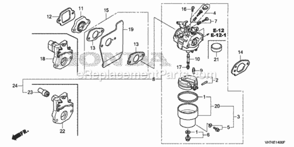 Carburetor Diagram and Parts List for Type HXAAVIN# MAGA-1500001 Honda Lawn Mower