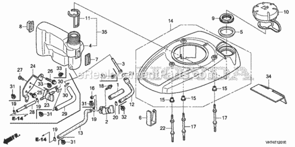 Fan Cover + Fuel Tank 2 Diagram and Parts List for Type HXAAVIN# MAGA-1500001 Honda Lawn Mower