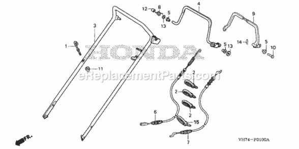 Handlebar 1 Diagram and Parts List for Type TDAVIN# MAGA-1000001 to MAGA-1299999 Honda Lawn Mower