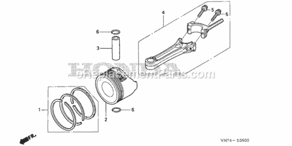 Piston + Connecting Rod Diagram and Parts List for Type TDAVIN# MAGA-1000001 to MAGA-1299999 Honda Lawn Mower