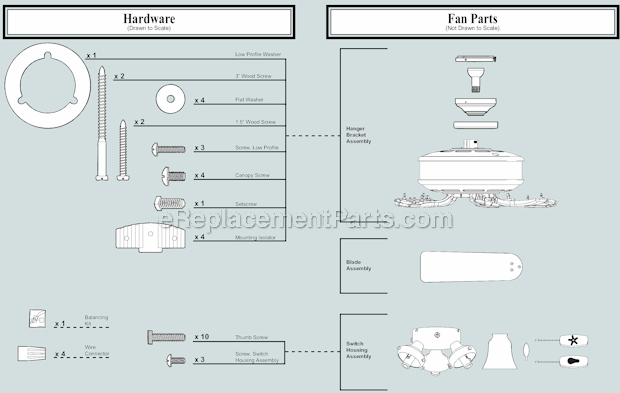 Page A Diagram and Parts List for G0858-01 Hunter Ceiling Fan