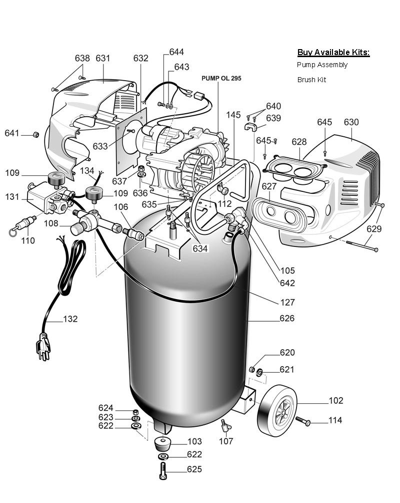 Tank Parts Diagram and Parts List for  Husky Compressor