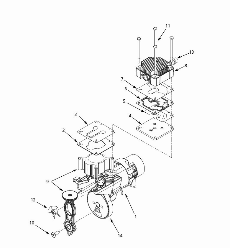 Pump Assembly Parts Diagram and Parts List for  Husky Compressor