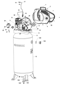 Tank Assembly Parts Diagram and Parts List for Type 2 Husky Compressor