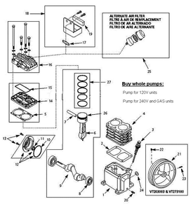Pump Parts Diagram and Parts List for  Husky Compressor