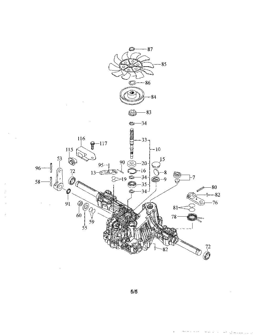 Transaxle Diagram and Parts List for  Husqvarna Lawn Tractor