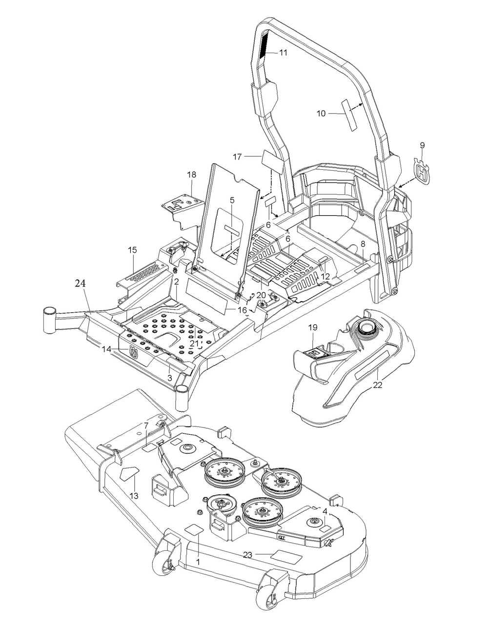 Decals Diagram and Parts List for  Husqvarna Lawn Tractor