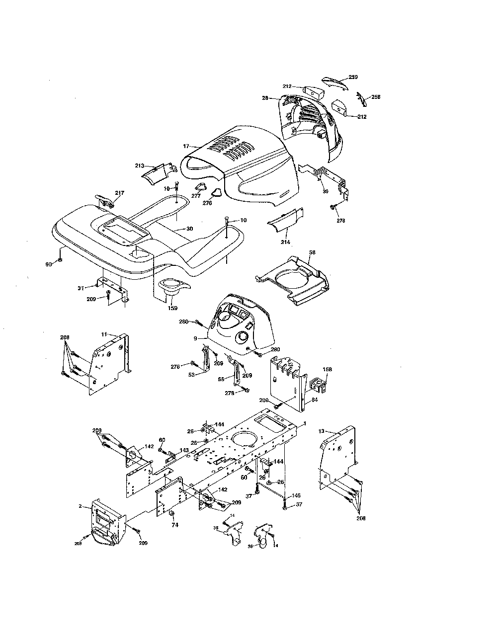 Chassis Diagram and Parts List for  Husqvarna Lawn Tractor