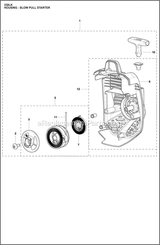 Housing Pull Starter Diagram and Parts List for  Husqvarna Trimmer