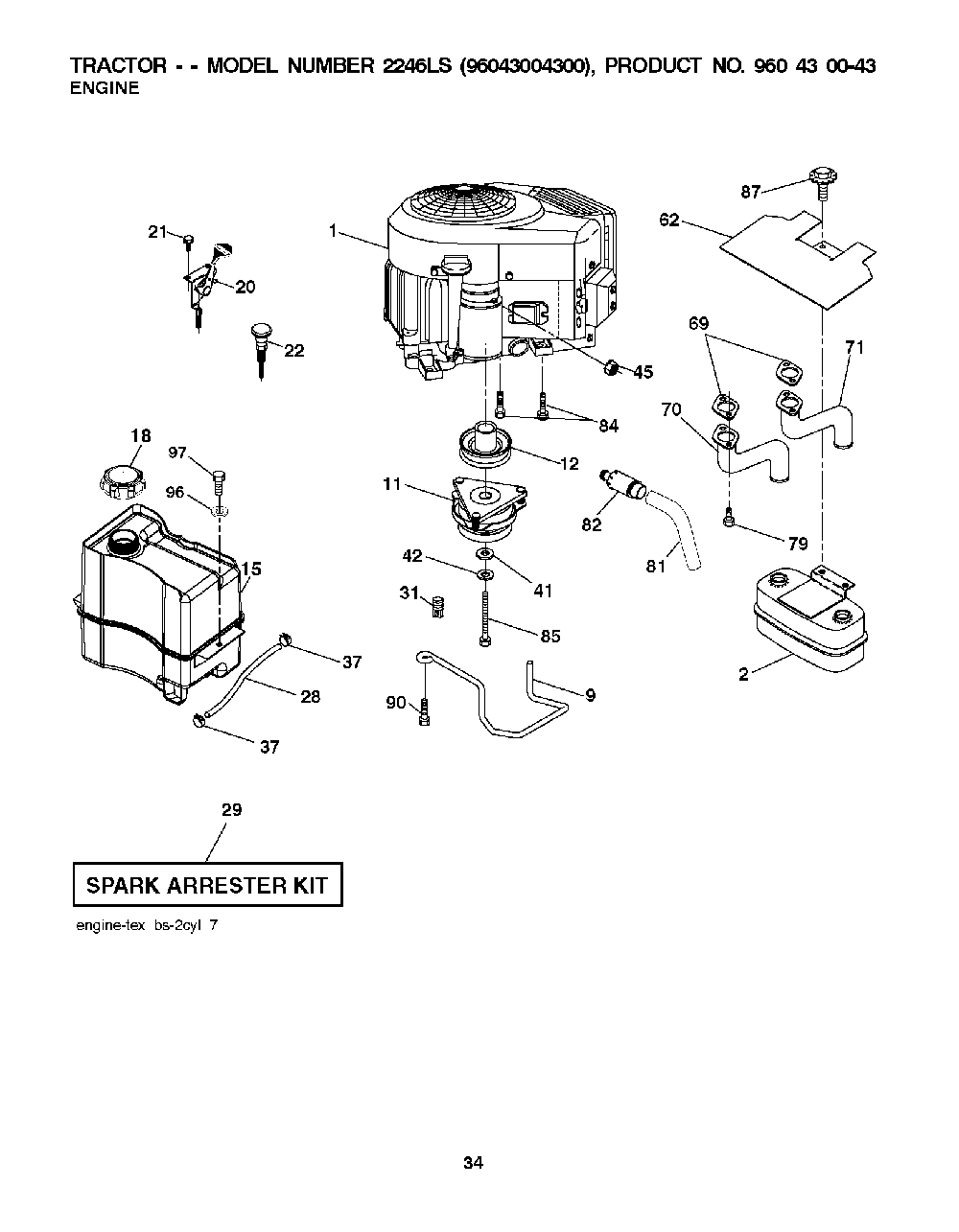 Engine Diagram and Parts List for (96043004300)(2008-01) Husqvarna Lawn Tractor