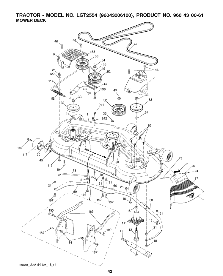 Mower Deck / Cutting Deck Diagram and Parts List for 2008-12 Husqvarna Lawn Tractor
