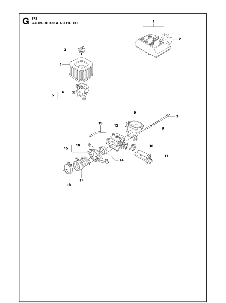 Carburetor And Air Filter 6 Diagram and Parts List for XPG Husqvarna Chainsaw
