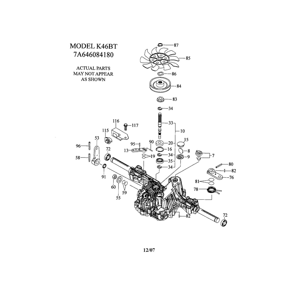 Transaxle-K46bt Diagram and Parts List for  Husqvarna Lawn Tractor