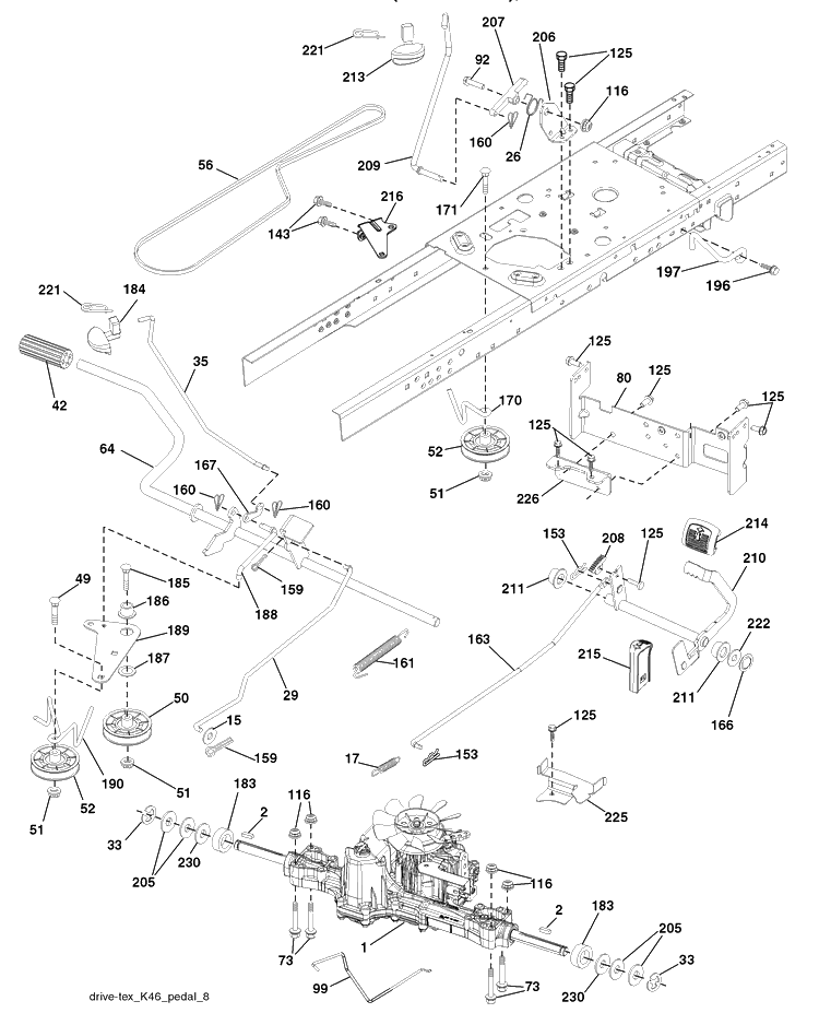Drive Diagram and Parts List for (96043004900)(2008-03) Husqvarna Lawn Mower
