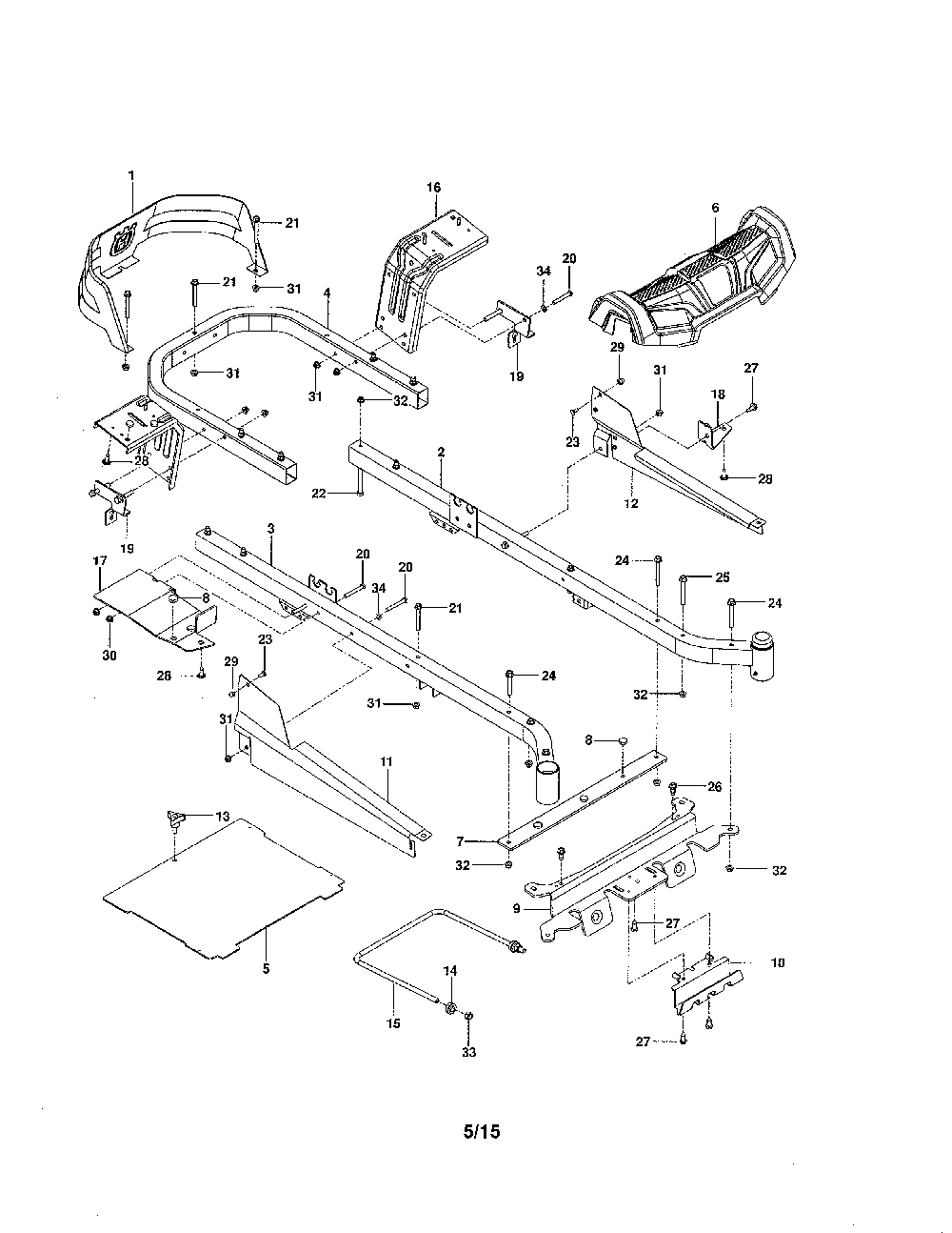 Frame Diagram and Parts List for  Husqvarna Lawn Mower
