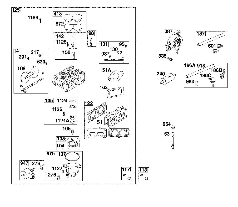 Carburetor/fuel supply Diagram and Parts List for  Husqvarna Lawn Mower