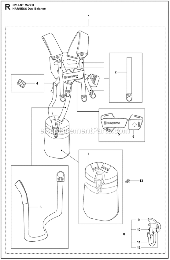 Harness Diagram and Parts List for  Husqvarna Trimmer