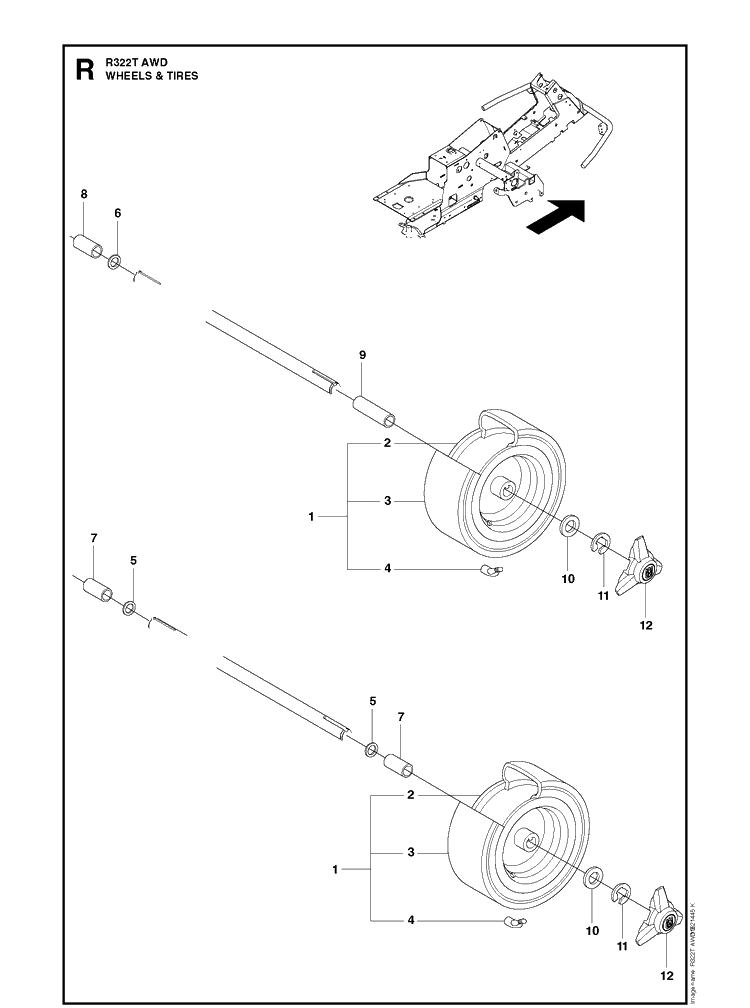 Wheels And Tires Diagram and Parts List for AWD Husqvarna Lawn Mower