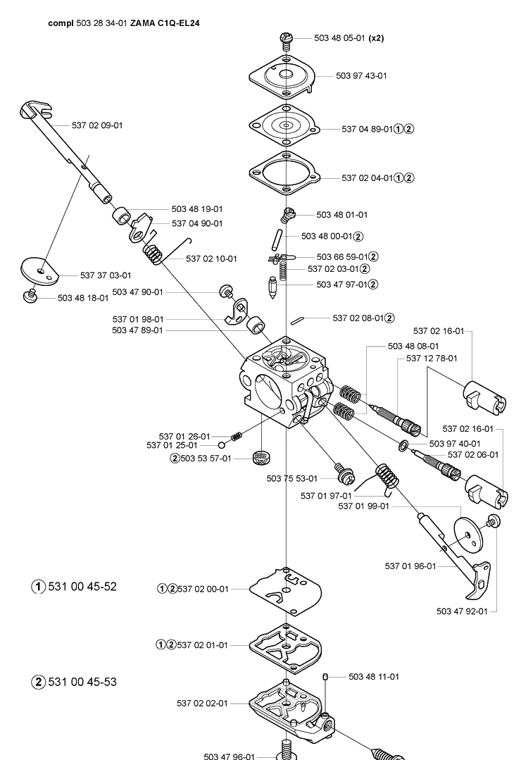 Carburetor Parts Diagram and Parts List for 2005-04 Husqvarna Trimmer