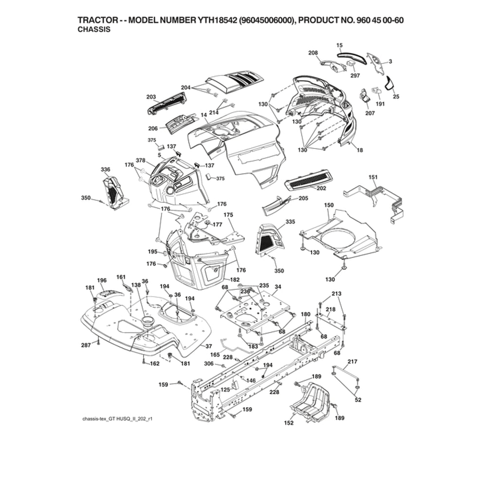 Chassis Diagram and Parts List for  Husqvarna Lawn Tractor