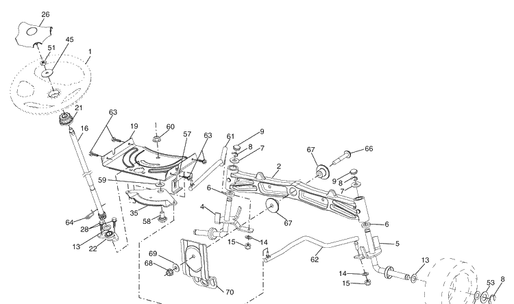 Steering Assembly Diagram and Parts List for (96043002204)(2006-09) Husqvarna Lawn Mower